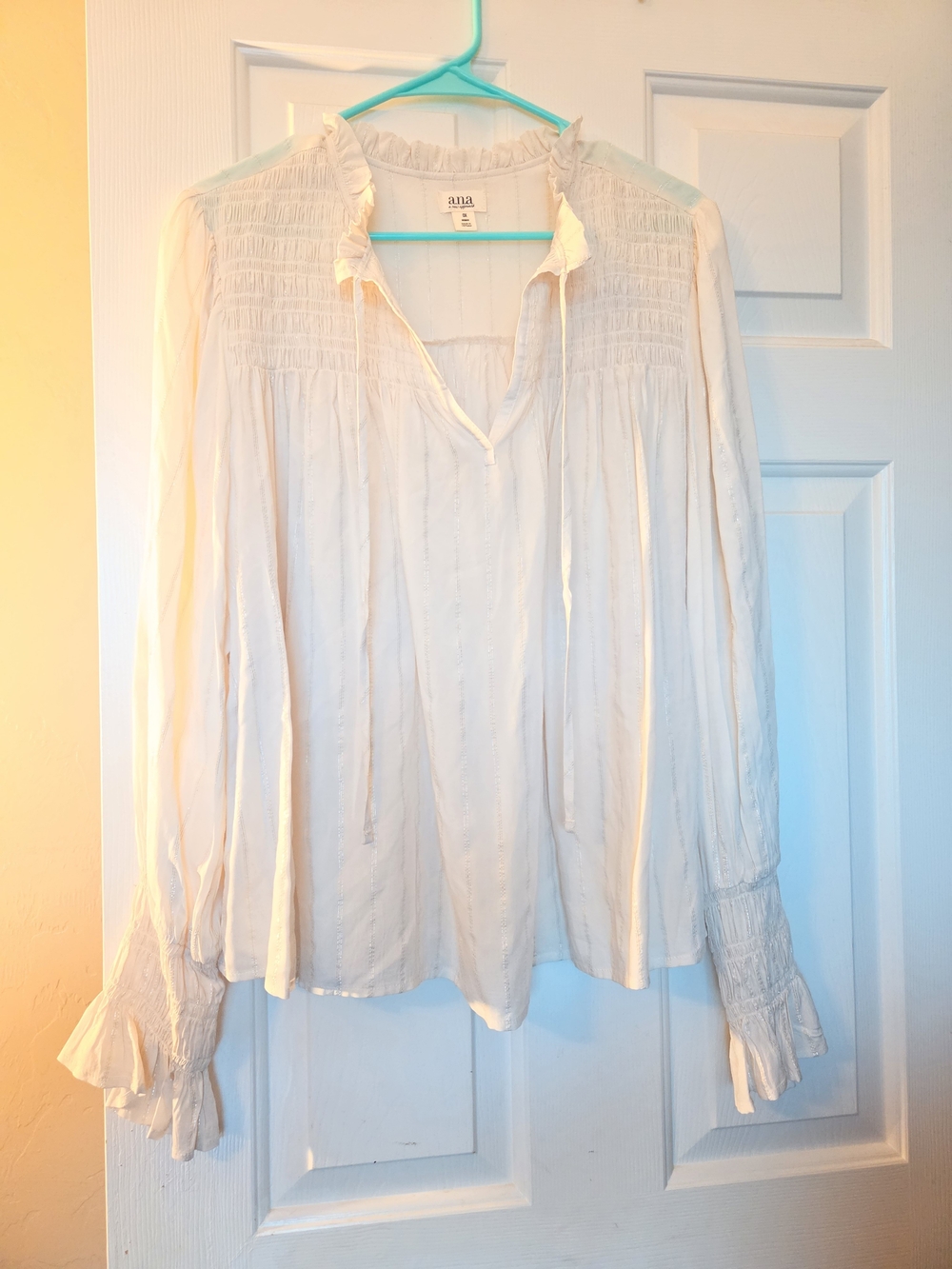 a.n.a Cream Smocked Yoke Long Sleeve Peasant Top